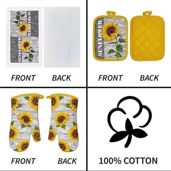 5 Pieces Sunflower Kitchen Designers Soft and Absorbent Cotton Towels - Picture 3 of 6